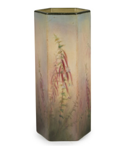 N. L. WOODINGS (attributed) hand-painted hexagonal porcelain vase decorated with Australian heath, circa 1920, on Royal Doulton blank, 15.5cm high