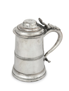 GENERAL SIR HARRY CHAUVEL (1865-1945) antique English Sheffield plate lidded pint tankard, 18th century, note: this piece was purchased from Lady Chauvel in 1979, and is accompanied with a copy of a letter of provenance from the current vendor. 27cm high.