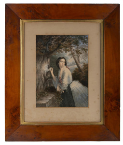 129 · GEORGE BAXTER "The Love Letter" antique coloured lithograph, housed in a fine quality antique Tasmanian huon pine frame with original gilt slip and glass, mid 19th century, 70 x 58cm overall.
