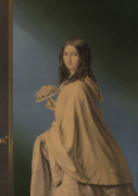 AUGUST SCHRAMM (attributed) antique Australian honeysuckle (grevillea) picture frame with original gilt slip and glass, housing an antique George Baxter print titled "The Bridesmaid", 19th century, 80 x 64cm overall. - 2