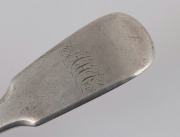 ALEXANDER DICK rare Colonial Australian silver fiddle pattern spoon with engraved monogram, Sydney origin, circa 1830's, stamped "DICK" with crowned leopard and date letter "E", lion passant and monarch's head, 18.2cm long, - 3