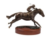 PETE SMIT, "In The Shadow Of The Post" cast bronze 5 of 99, statue on cedar plinth, titled on the base and signed "Pete Smit, '97", ​​​​​​​27cm high, 33cm long.