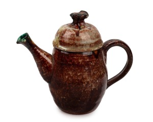 JOHN PERCEVAL glazed pottery teapot, incised "Perceval", 22cm high