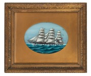 ARTIST UNKNOWN, "SHIP OAMARU", reverse glass painting with oval mount, 19th century, 19 x 26cm, 42 x 49cm overall