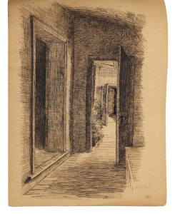 ALICE MARIAN ELLEN BALE (1875 - 1955), Bale's sketch book, signed and dated 1897 to the front cover; containing eleven full page sketches, mainly in ink, and eleven pages of notes and geometric drawings; the book and each page 18.5 x 24.5cm.