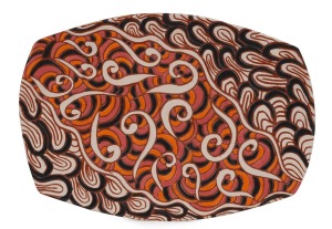 CAROL WILLIAMS "Ngawuku Walka" pottery platter with coolamon design, 2008, signed "Carol Williams, Ernabella Arts, 2008", with inventory stock number "CWC265-08", 34.5cm wide