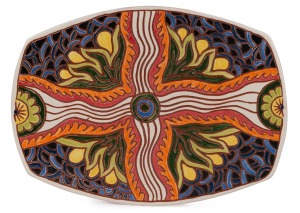 PRISCILLA ADAMSON "Ngayuku Walka" earthen ware platter with sgraffito decoration, 2008, signed "Priscilla Adamson, Ernabella Arts, 2008", with inventory stock number "PAC285-08", 33.5cm wide