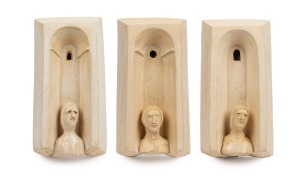 ALAN PEASCOD "St Clare Monastery, Gubbio" wall mount pottery sculpture triptych, incised "Peascod", with accompanying gallery number and details, 28cm high