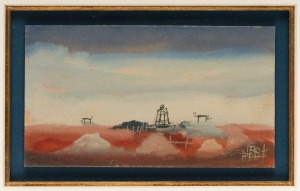 KEVIN CHARLES (PRO) HART (1928-2006), (the mine head), gouache on card, signed lower right "Pro Hart" and dated 1963 verso, 9.5 x 17cm, 46 x 57cm overall