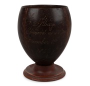 SIR SAMUEL JAMES WAY (1836-1916) coconut cup engraved "S.J. WAY Obtained at St Jago, December 8th, 1852".
