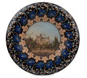GOVERNMENT HOUSE HOBART antique porcelain platter with hand-painted vignette, 19th century, 40cm diameter