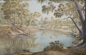EUGEN VON GUERARD (1811-1901), Goulburn River Near Shepparton, colour lithograph, signed in the plate lower left, housed in an attractive antique rosewood frame, 34 x 54cm, 67 x 86cm overall.