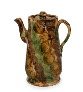 A Colonial pottery coffee pot with rare mottled glaze, most likely Queensland origin, 19th century, 21cm high.