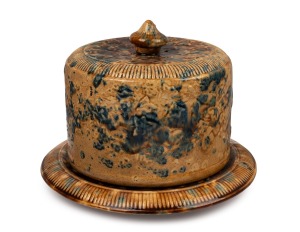 LITHGOW antique Colonial mottled glaze cheese dish and cover, 19th /20th century, impressed kangaroo trademark to base, 20.5cm high, 25.5cm diameter.