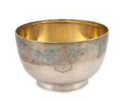 WENDT antique silver bowl with engraved monogram, family crest and remains of gilt washed interior, late 19th century, stamped "J. M. Wendt, Jeweller, Adelaide & Broken Hill", 7cm high, 12cm diameter, 250 grams - 2