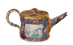 STEPHEN BENWELL "Queen Wear" Australian ceramic teapot with hand-painted finish, signed "S. Benwell, '98", 10cm high, 20cm wide.