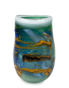 DON WREFORD Australian blue and green art glass vase with orange highlights, incised "Don Wreford, '99", ​​​​​​​26cm high.