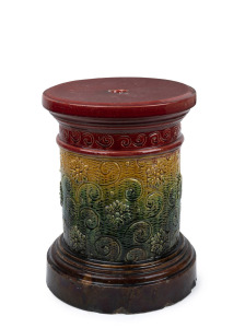 V.A.P. (VICTORIA ART POTTERY) antique pottery pedestal glazed in red, yellow, green and brown, 19th/20th century, 34.5cm high, 26cm diameter.