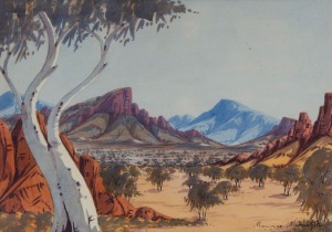 MAURICE NAMATJIRA (1938-1977), Hermannsburg School landscape, watercolour, signed lower right "Maurice Namatjira", ​​​​​​​24 x 34cm, 47 x 57cm overall.