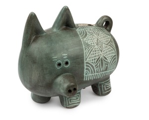 McLAREN rare green glazed pottery piggy bank, incised "McLaren", ​​​​​​​18.5cm high, 20cm long.
