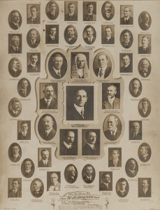 [LABOR PARTY INTEREST] Antique silver gelatin albumen print display with numerous portrait vignettes, each captioned and titled with dedication "Presented to the Hon. W. A. Holman M.L.A., Leader of the Parliamentary Labor Party and Premier of New South Wa