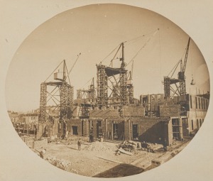 ANTHONY HORDERN & SONS, SYDNEY: Black and white albumen sepia toned gelatin silver print photograph (oval format, 27 x 31.5cm), laid down on original thick card mount, 35 x 40cm overall. Contemporary inscription in pencil beneath image "Anthony Hordern's 