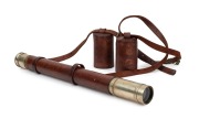 An antique expanding telescope with nickel finish and original leather casing, stamped "J. T. LAKE, ADELAIDE, ROSS, LONDON", 19th century, ​​​​​​​43cm long when closed
