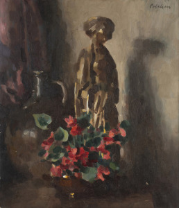 COLIN COLAHAN (1897-1987), (still life with red flowers), oil on canvas, signed upper right "Colahan", 64 x 56cm, 83 x 74cm overall