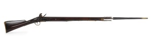 ELLIOT LIGHT CALVARY British Army flintlock saddle ring carbine complete with original socket bayonet and leather scabbard, Tower mark with crown and George Rex cypher, circa 1800, 0.65 Calibre, very clean Tower lock with swan-neck cock, original ramrod w