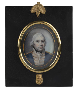 ADMIRAL RODNEY (1719-1792), hand-painted miniature portrait on ivory with inscription verso "Admiral Rodney, Victor of Battle of St. Vincent", 14 x 12cm overall