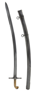 Officer's Mameluke pipe backed Heavy Cavalry sword with marine ivory hilt and original scabbard, manufactured by Tatham, 37 Charing Cross, London, the blade 85cm long, 99cm overall.