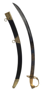 A 1796 Lion Head blue and gilt sabre with ivory handgrip (Grenadier). Note: Replacement scabbard. blade 75.5cm long, 90cm long overall.