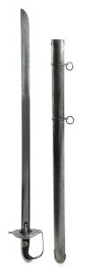 A 1796 pattern Heavy Cavalry sword, ORS disc hilt, with original metal scabbard, ​​​​​​​the blade 89.5cm long, 102cm long overall