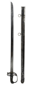A 1796 officer's Heavy Cavalry sword, honeysuckle hilt with etched blade and original scabbard, the blade 90cm long, 104cm long overall