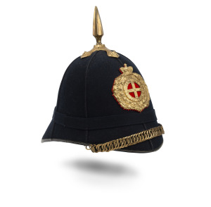 Victorian Volunteer Infantry helmet (with double wreath gilded helmet plate), circa 1880s.