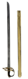 A 1796 pattern Household Cavalry sword ORS, with brass hilt and replacement scabbard, the blade 87cm long, 101cm long overall