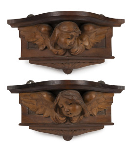 178 · PRENZEL pair of carved architectural cherub wall brackets, signed "R. Prenzel", 16cm high, 36cm wide, 15cm deep.