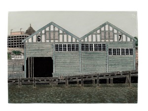 FAIRLIE KINGSTON (1954 - ), Finger Wharf pottery plaque, incised and dated lower right, 19.5 x 27.5cm