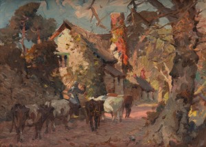 HAROLD SEPTIMUS POWER (1878-1951), Farm Yard Cattle, oil on canvas, signed lower left "H. S. Power", ​​​​​​​30 x 40cm, 37 x 47cm overall.