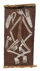 THOMPSON NGANJMIRRA (1954 - ), Mimi Spirits and Namorodo Spirits, earth pigment on bark, Oenpelli Gallery label verso, 34 x 17cm.