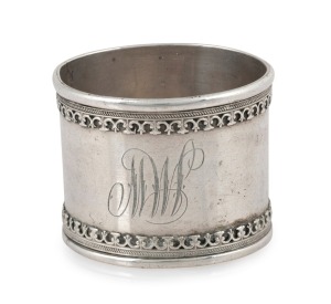 410 · WILLIAM PINK of ABBOTSFORD (Melbourne), rare antique Australian silver napkin ring with ownership monogram, 19th century, stamped "W. Pink", 24 grams.