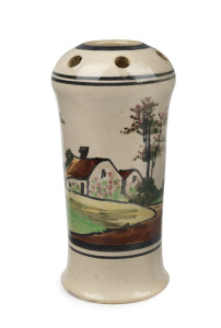 P.P.P. (PRESTON PREMIER POTTERY) hatpin vase with hand-painted cottage scene attributed to Reg Hawkins, 20cm high.
