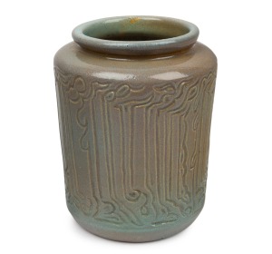 KLYTIE PATE pottery vase with sgraffito decoration, incised "Klytie Pate, 1985", 17cm high.