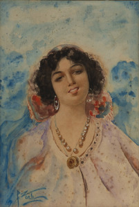 GIROLAMO NERLI (1860-1926), (portrait of an Italian woman), watercolour, signed lower left, 35 x 24cm, 64 x 46cm overall.