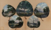 ALFRED WILLIAM EUSTACE (1820-1907), impressive group of five hand-painted gum leaves in original gilt framed, signed and titled by the artist lower centre "A.W. EUSTACE, CHILTERN", 37 x 55cm overall. Together with a publication "The Story Of Gum Leaf Pain - 2