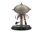 HENRY STEINER antique Australian silver carved emu egg display on South Australian malachite inlaid plinth base, 19th century, stamped "H. Steiner" flanked by pictorial marks, 24cm high overall.