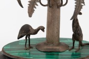 HENRY STEINER antique Australian silver carved emu egg display on South Australian malachite inlaid plinth base, 19th century, stamped "H. Steiner" flanked by pictorial marks, 24cm high overall. - 2