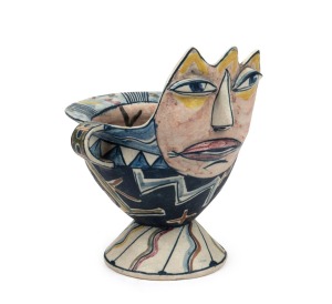 STEPHEN BENWELL hand-painted ceramic pot with face decoration, signed "S. Benwell, '83", ​​​​​​​17cm high.