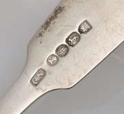 JOEL JOHN COHEN rare Colonial Australian silver set of five fiddle pattern forks with engraved monogram, Sydney origin, circa 1840, each stamped "C.N." crowned leopard's head, lion passant, Gothic date letter "F", and monarch's head, 17.5cm long, 272 gram - 8