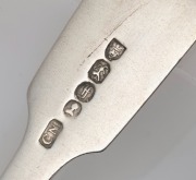 JOEL JOHN COHEN rare Colonial Australian silver set of five fiddle pattern forks with engraved monogram, Sydney origin, circa 1840, each stamped "C.N." crowned leopard's head, lion passant, Gothic date letter "F", and monarch's head, 17.5cm long, 272 gram - 9